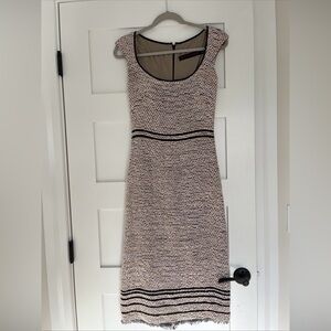 MARTIN GRANT Black and Cream Boucle Texture Midi Sheath Dress